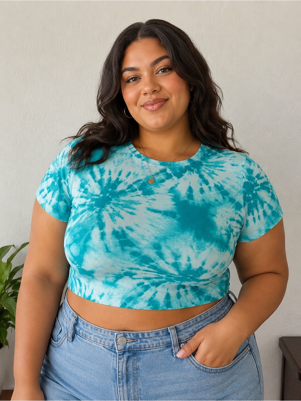 Plus Tie-Dye Cropped Tee in Teal